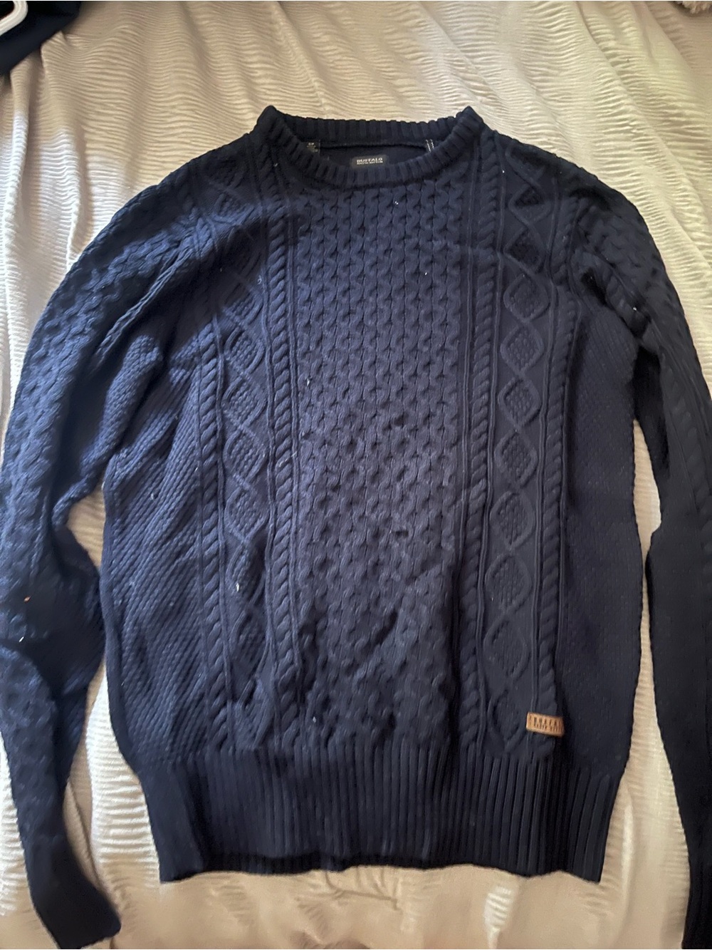 David Bitton Men's Navy Cable Knit Crewneck Sweater